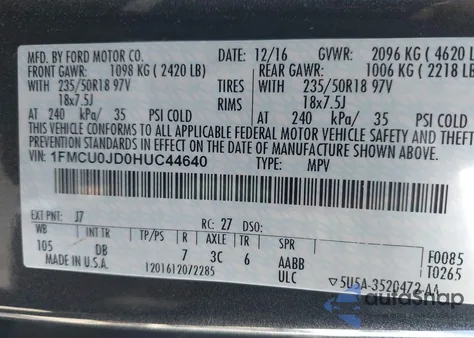 2017 Ford Escape Titanium z USA, uszkodzony, nr VIN 1FMCU0JD0HUC44640